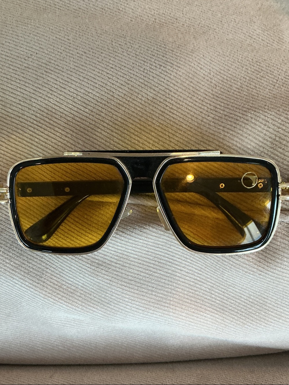 Rectangular Black Frame Sunglasses with Amber Lenses